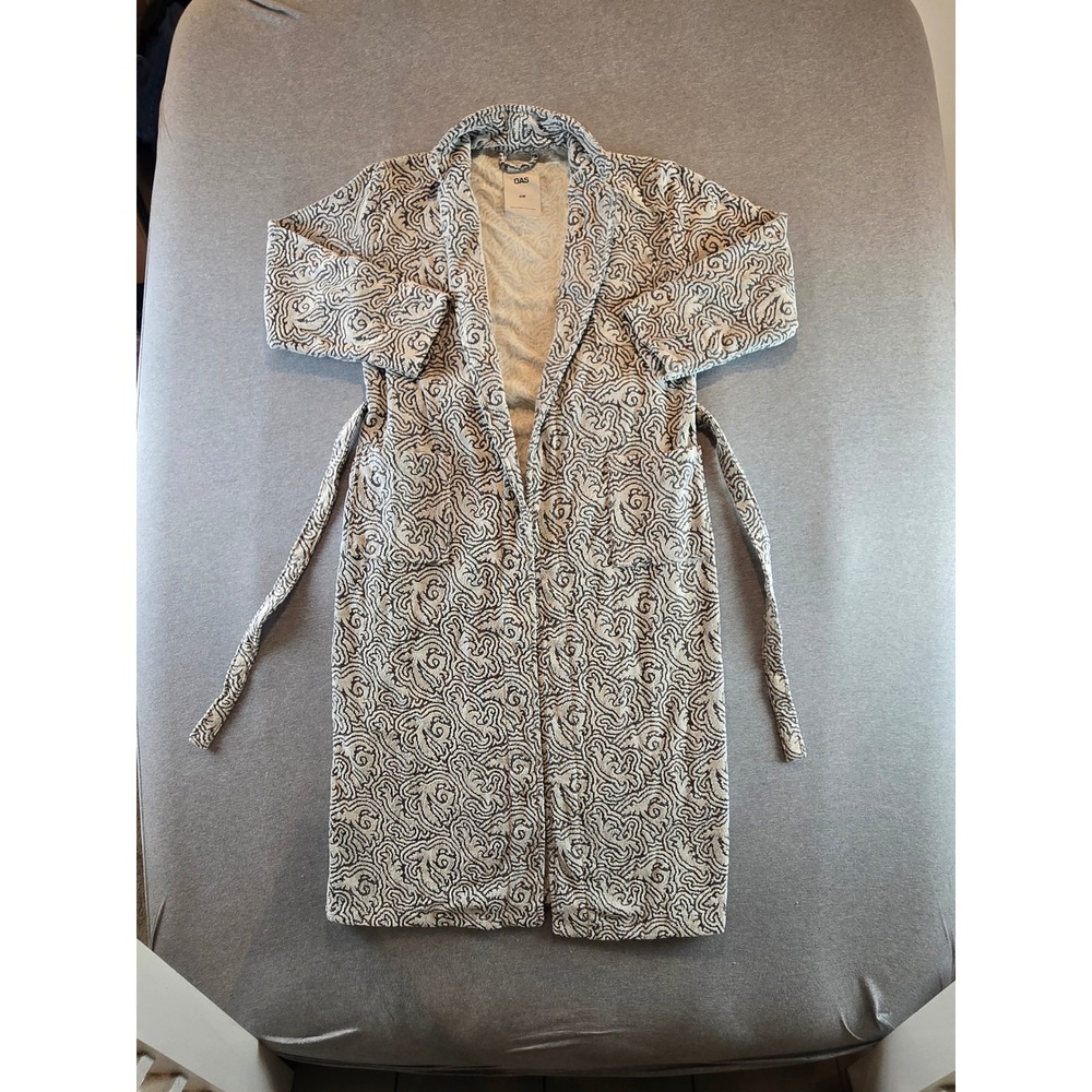 OAS Long Robe Mens S/M Ivory Squiggle Terry Cloth Made in Portugal Luxury